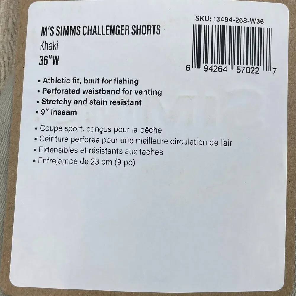 Simms Challenger Fishing Shorts Mens 36 Khaki Performance Stretch Cargo NWT 9